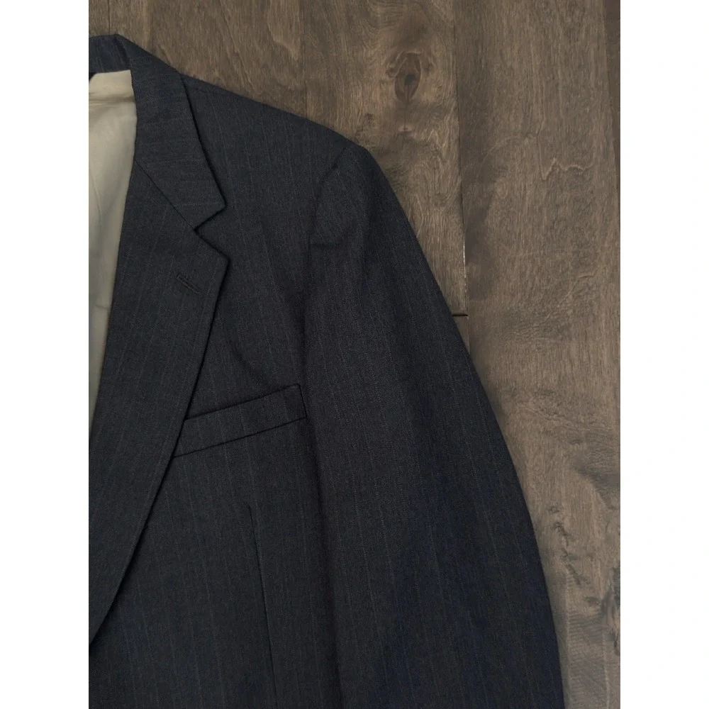 Vintage Johnny Carson Mens Blue Herringbone Blazer Jacket Two‎ Button Size 44L